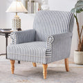 Dark Blue White Stripe Linen Mid-Century Accent Chair