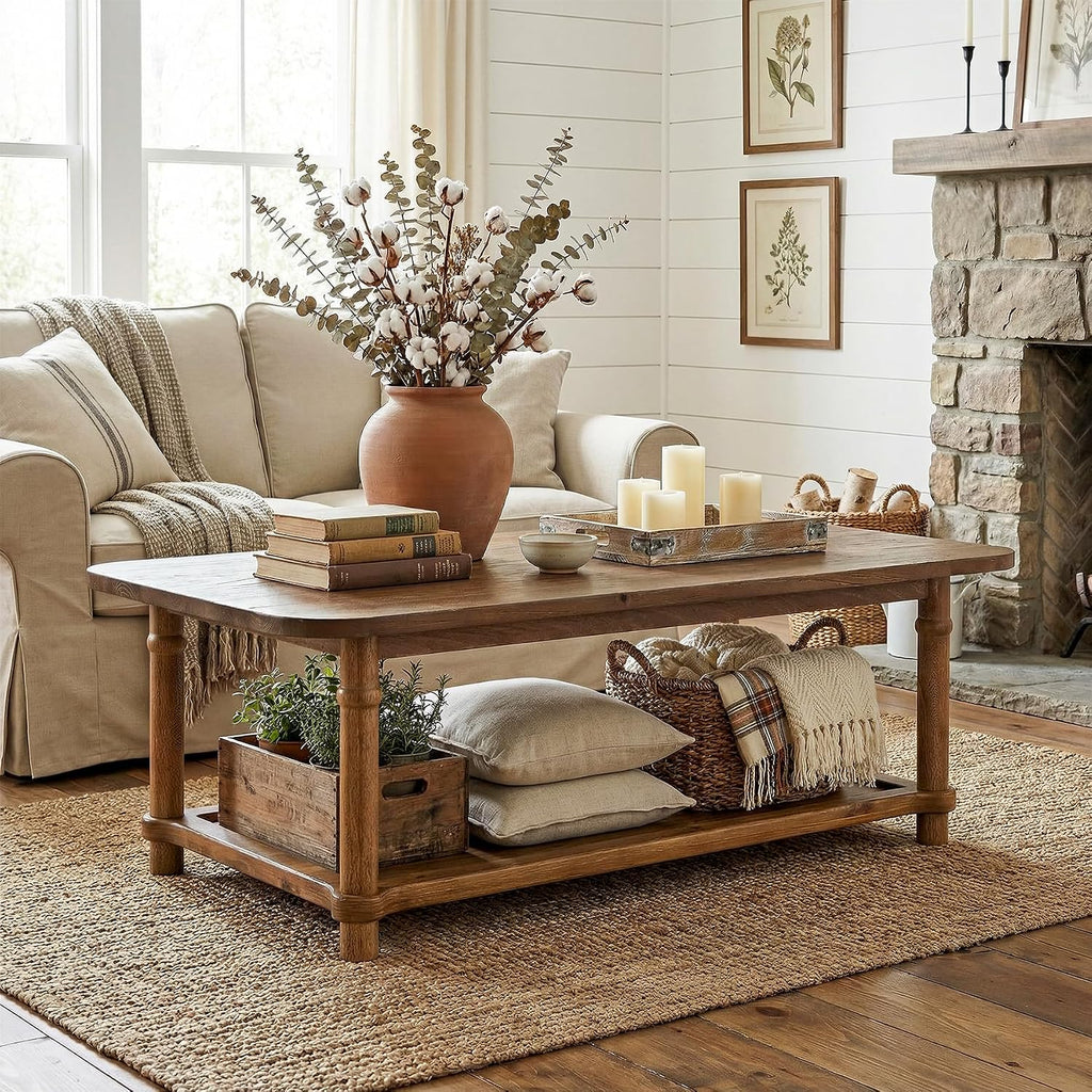 Solid Wood Two-Tier Farmhouse Coffee Table