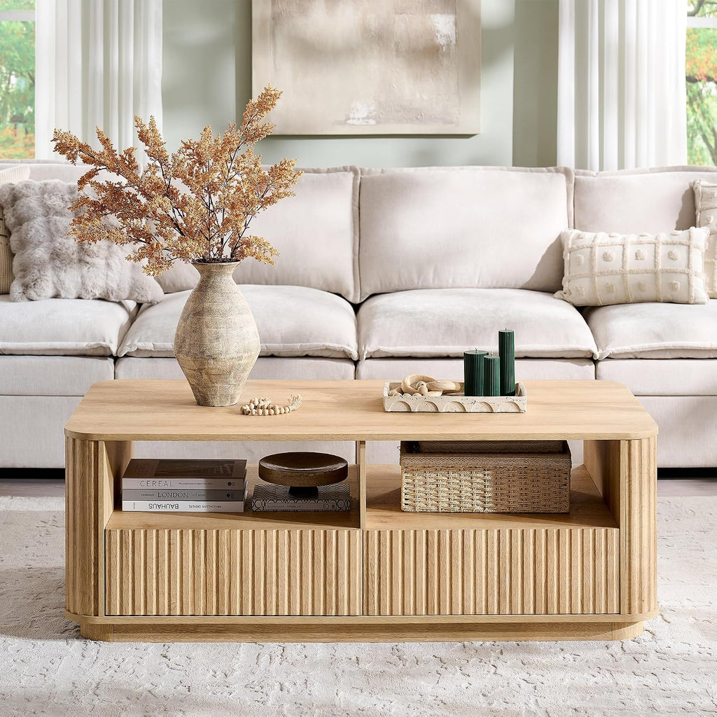 Fluted Oak Coffee Table With Drawers