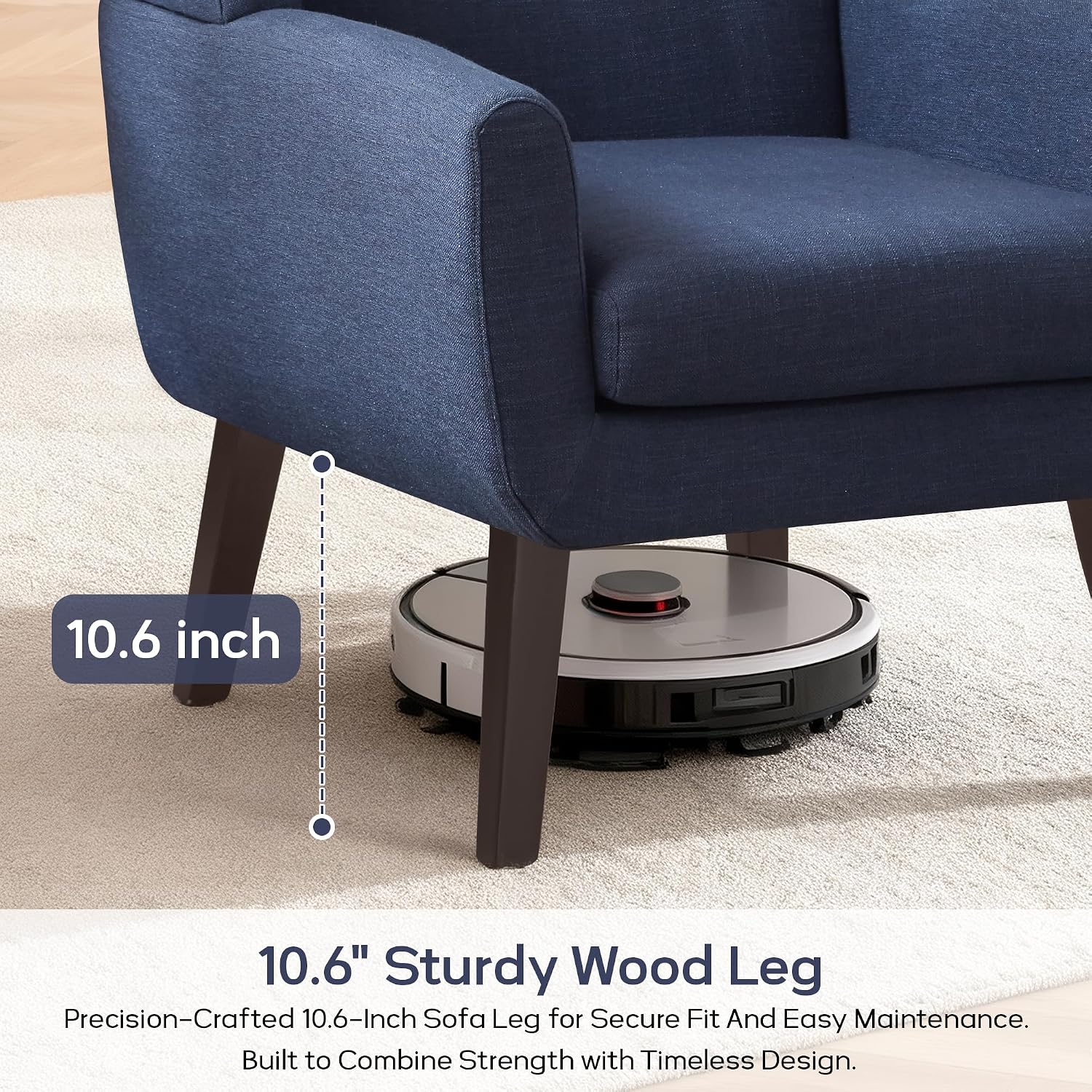 Dark Blue Button Tufted Linen Mid-Century Accent Chairs Set of 2
