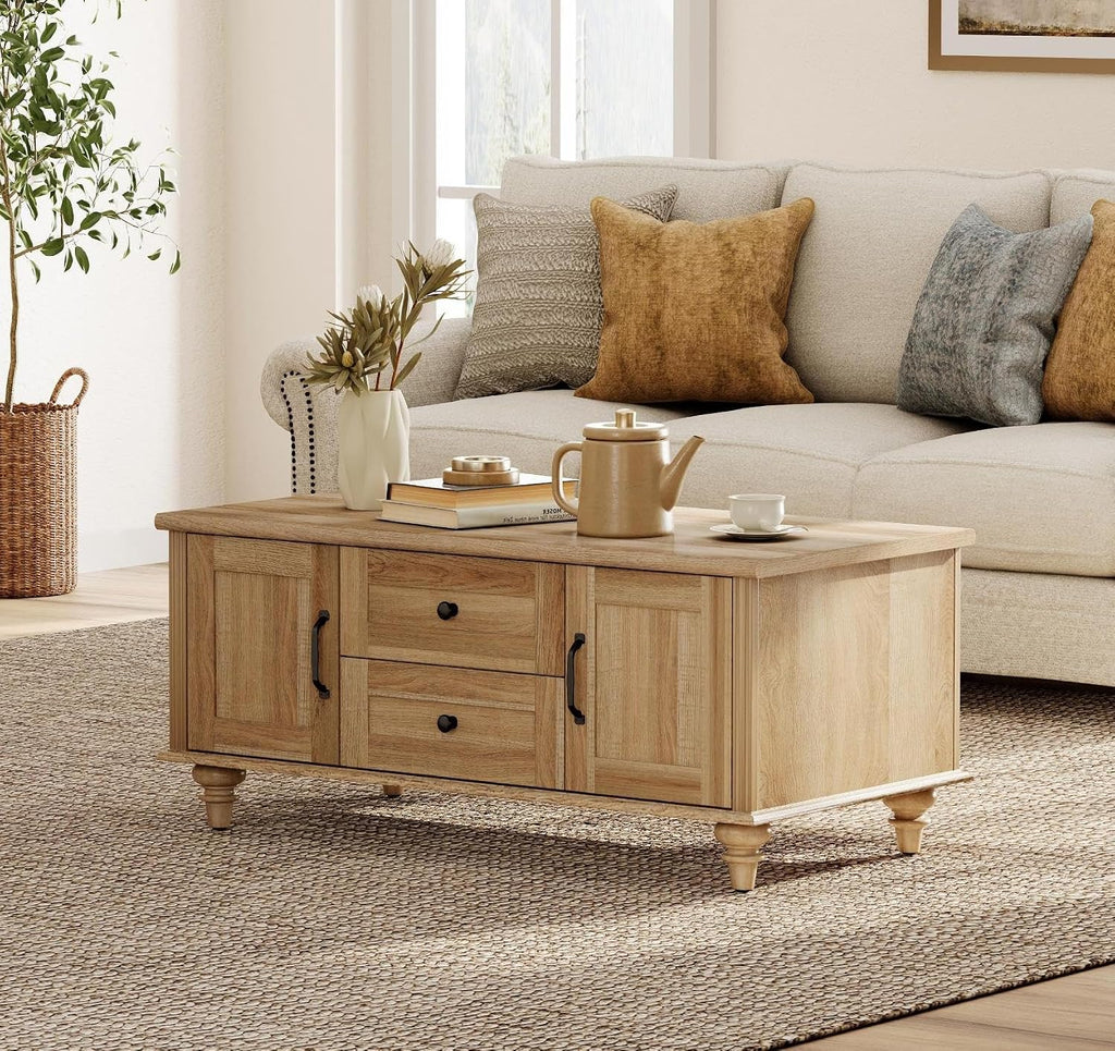 Oak Farmhouse Coffee Table With Drawers