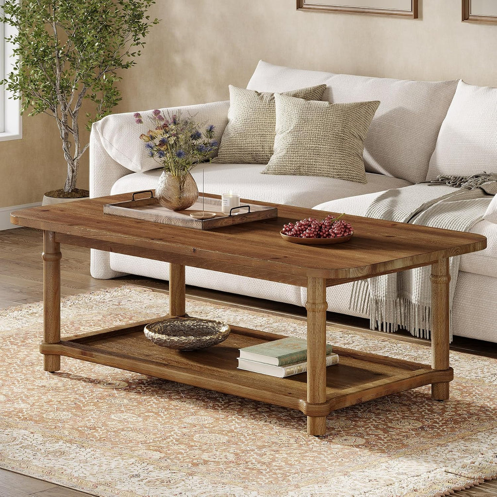 Solid Wood Two-Tier Farmhouse Coffee Table