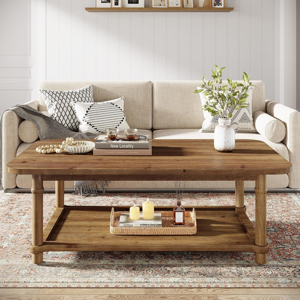 Solid Wood Two-Tier Farmhouse Coffee Table