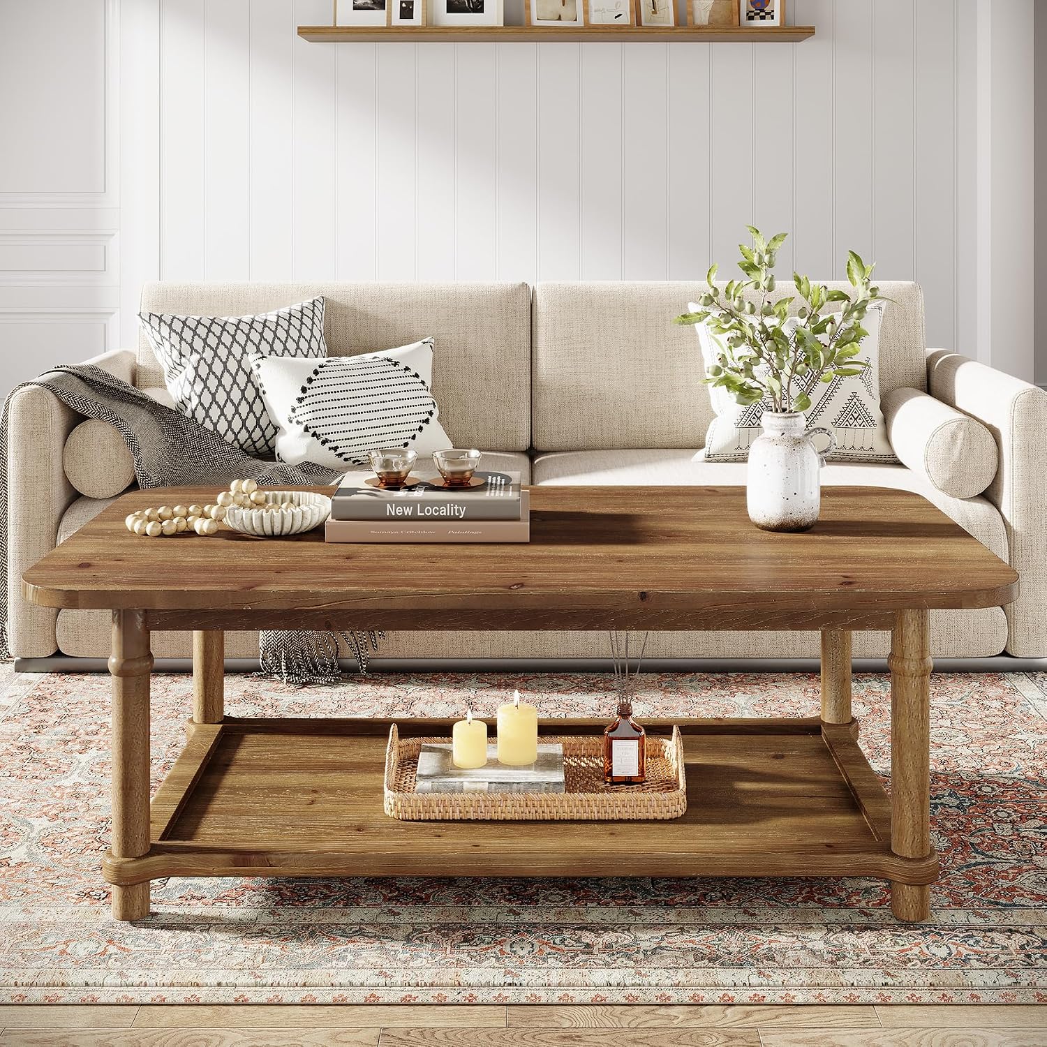 Solid Wood Two-Tier Farmhouse Coffee Table