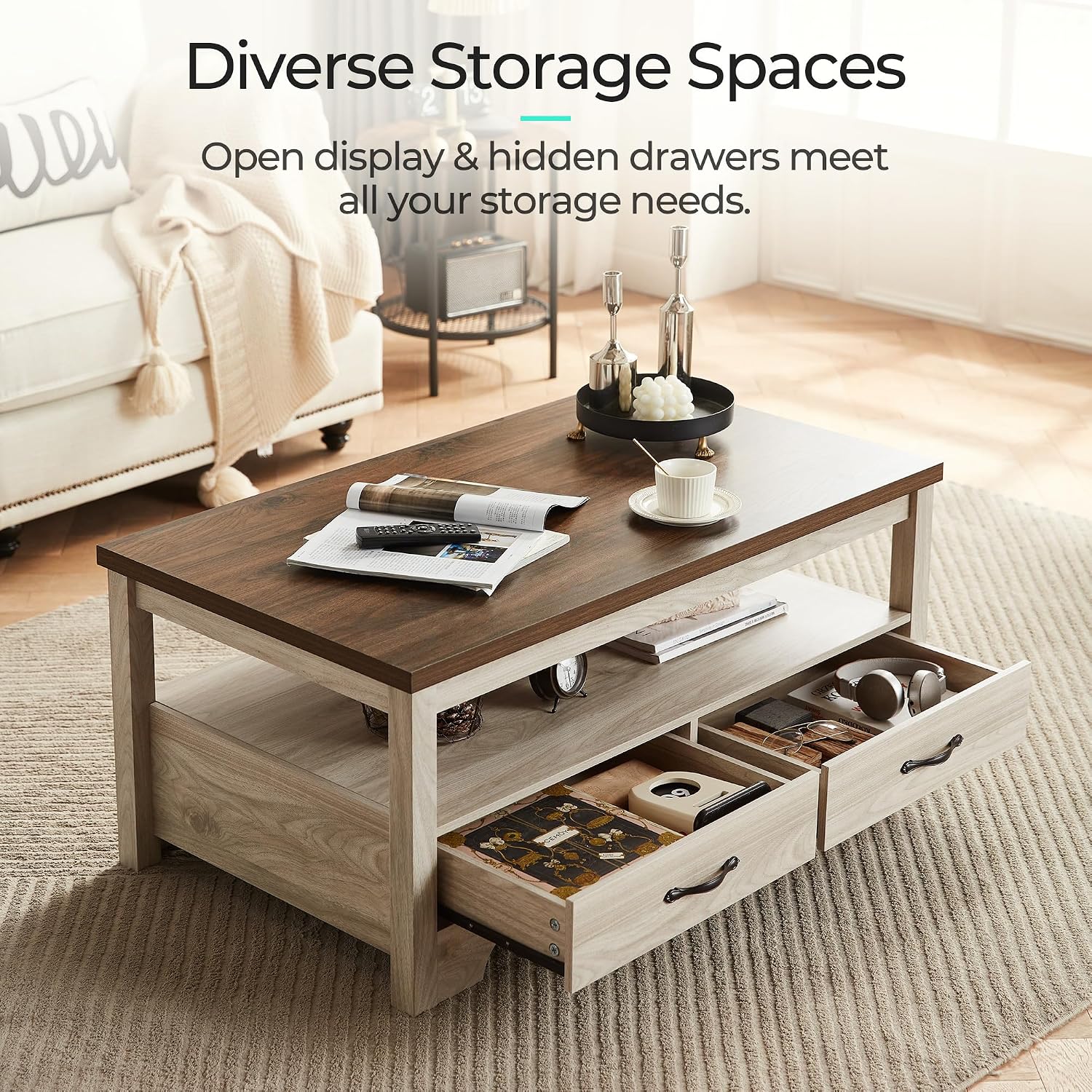 Oak Storage Coffee Table Curved Base