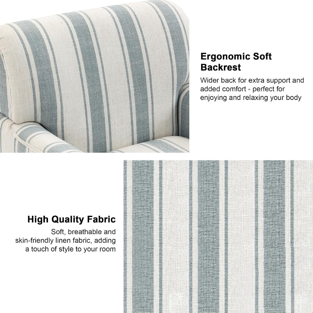 Blue Stripe Linen Mid-Century Accent Chairs Set of 2