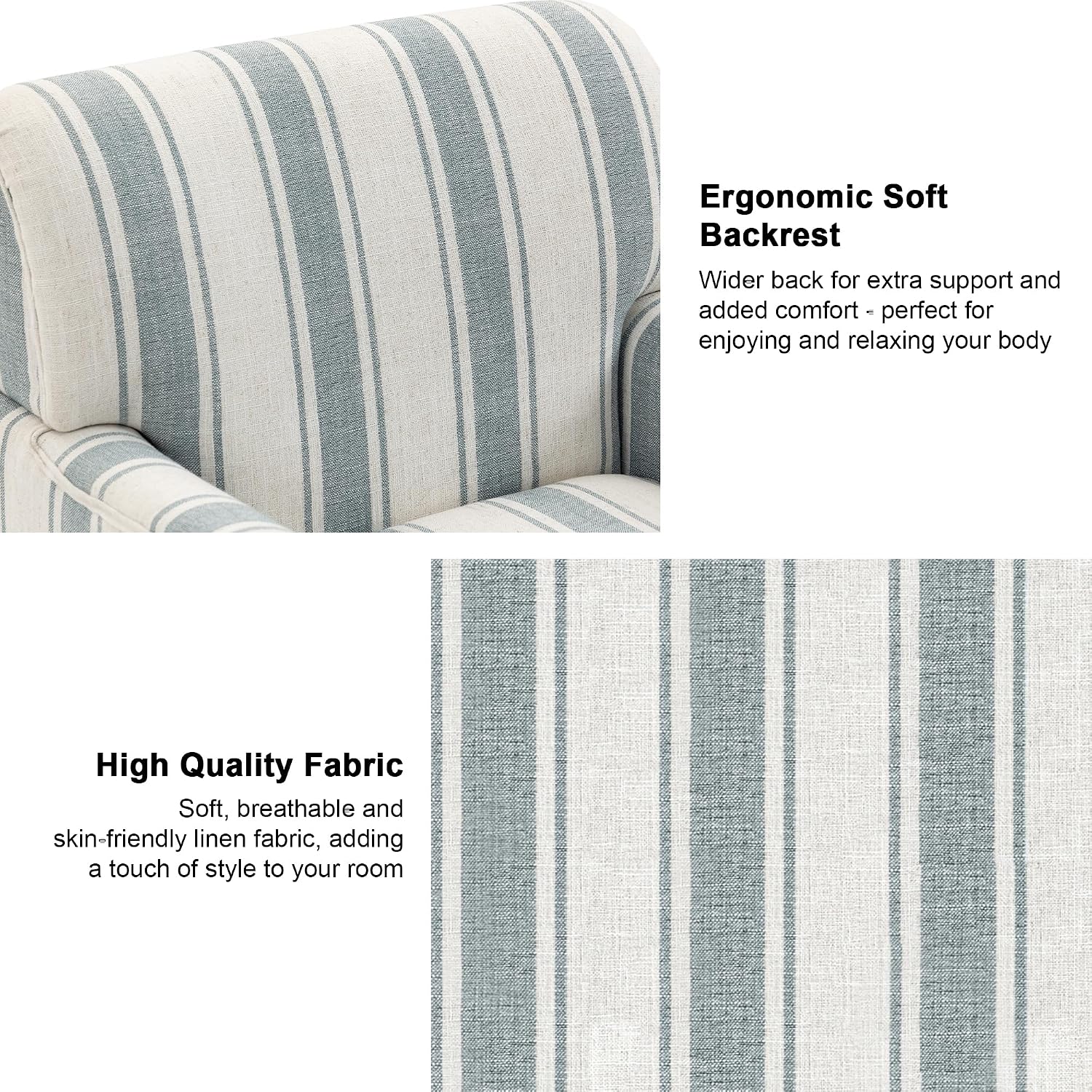 Blue Stripe Linen Mid-Century Accent Chairs Set of 2