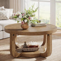 Two-Tier Round Oak Storage Coffee Table