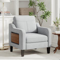 Linen Accent Chair with Foldable Side Table & Side Pockets